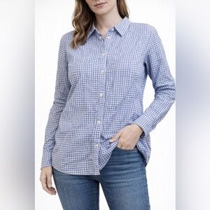 McLaughlin Lois Cotton Crinkle Seersucker Blue Gingham Plaid Button Down Shirt S